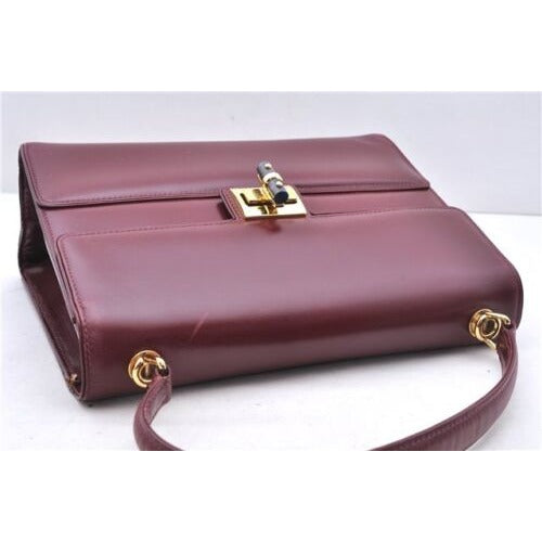 Gucci burgundy top handle Kelly bag w blue lapis clasp & wallet