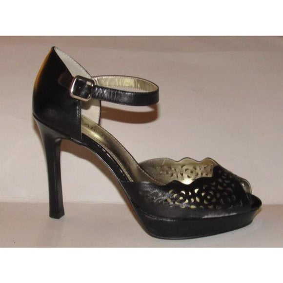 Anne Klein Black Leather Cutout Design Platforms