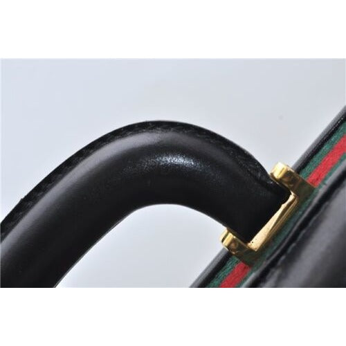 RARE, vintage, Gucci, 'Ophidia' style XL black leather, laptop/messenger/briefcase with a red & green Sherry stripe accent