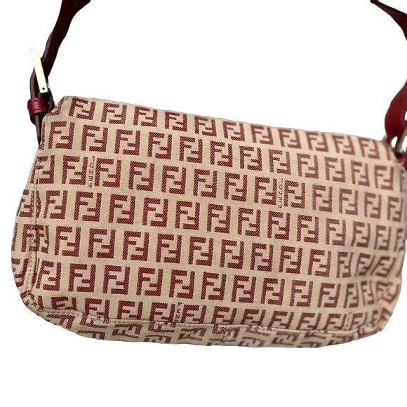 Fend red Zucchino print baguette bag w chrome FF clasp