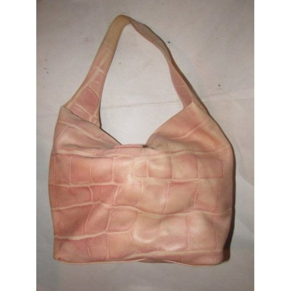 Dooney And Bourke Pink Crocodile Embossed Leather Hobo Bag