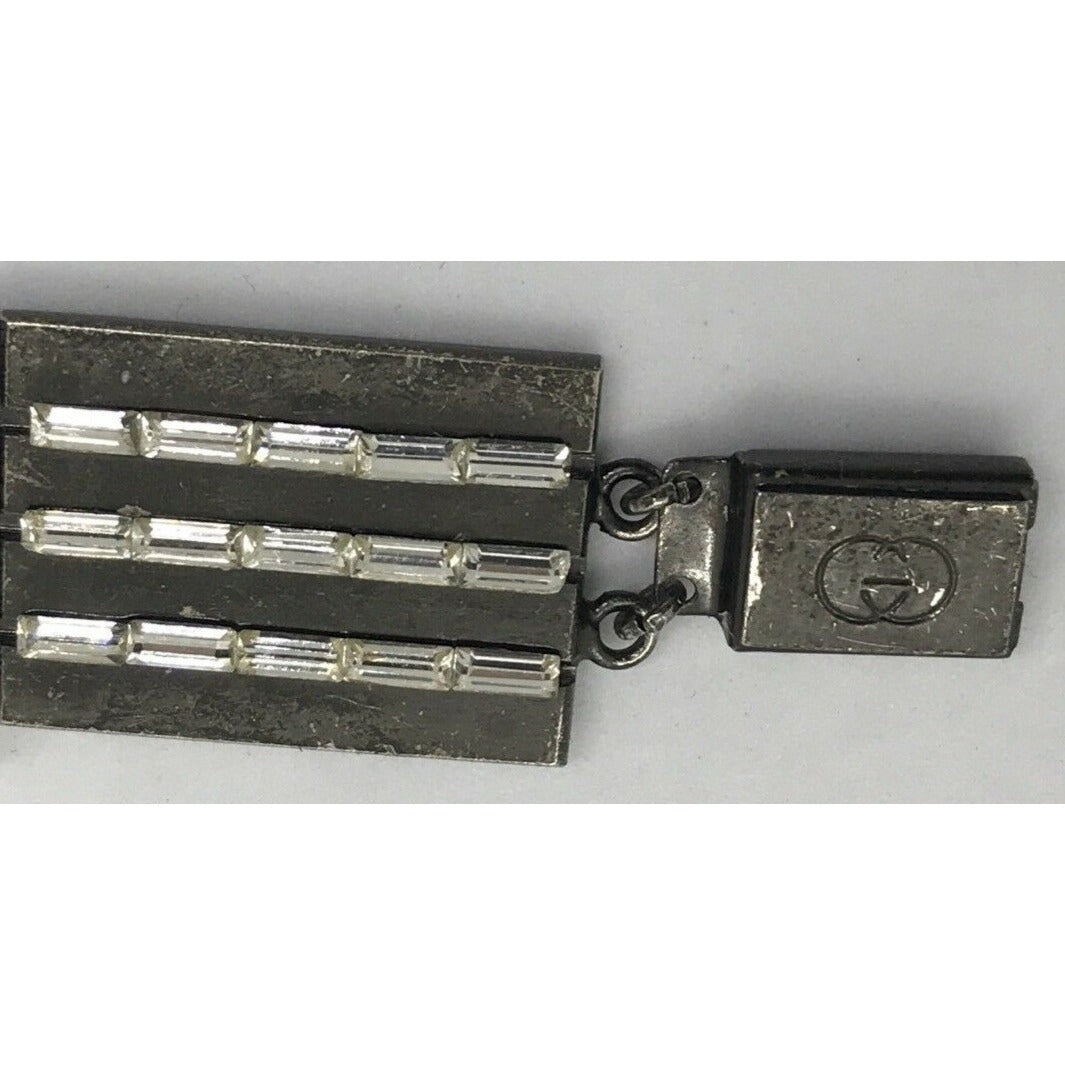 Vintage Gucci sterling silver chain belt with clear rhinestone crystals and a petite GG clasp/buckle