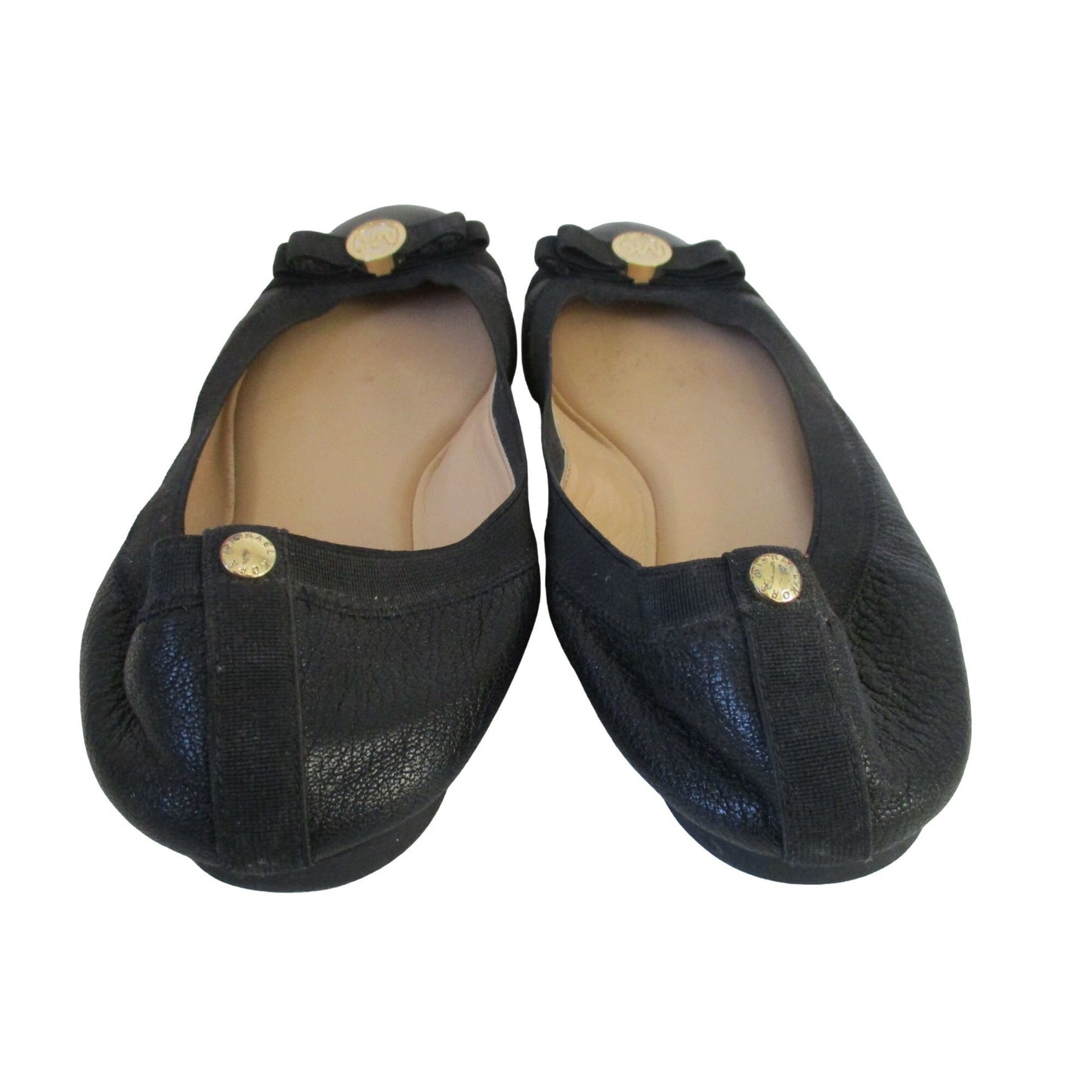 Michael Kors black leather size 8 flats with gold accents