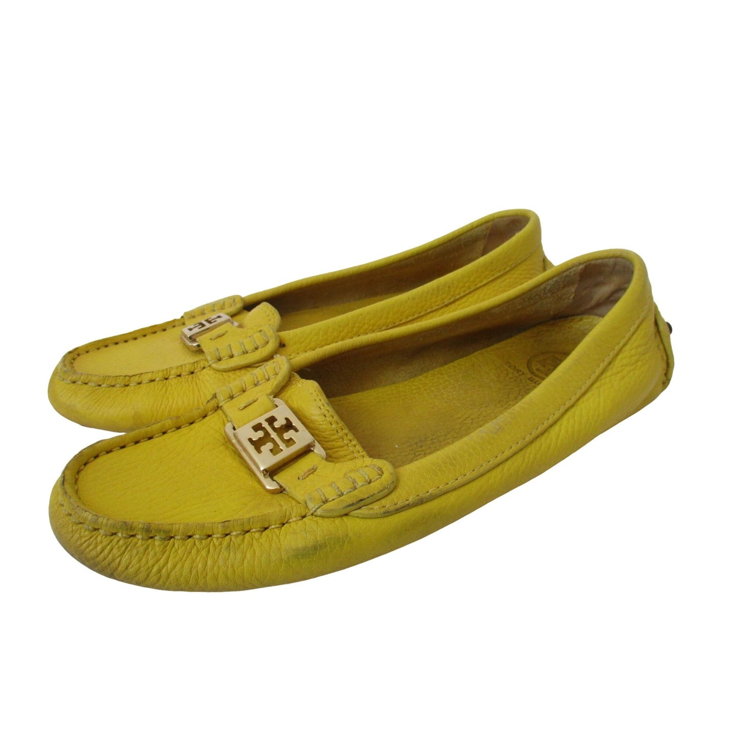 Tory Burch yellow leather size 8 car shoe style loafers