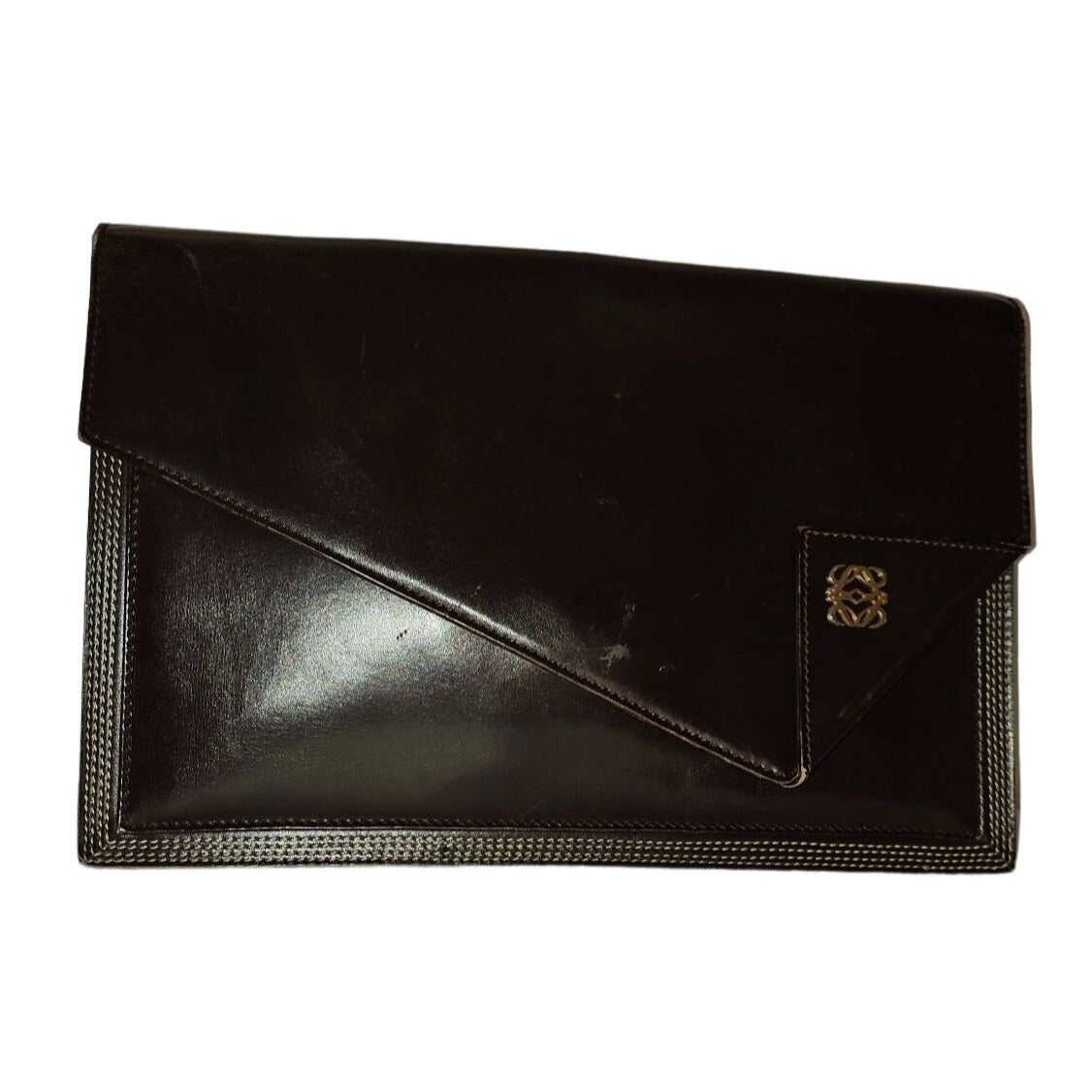Loewe mahogany leather asymmetrical XL clutch