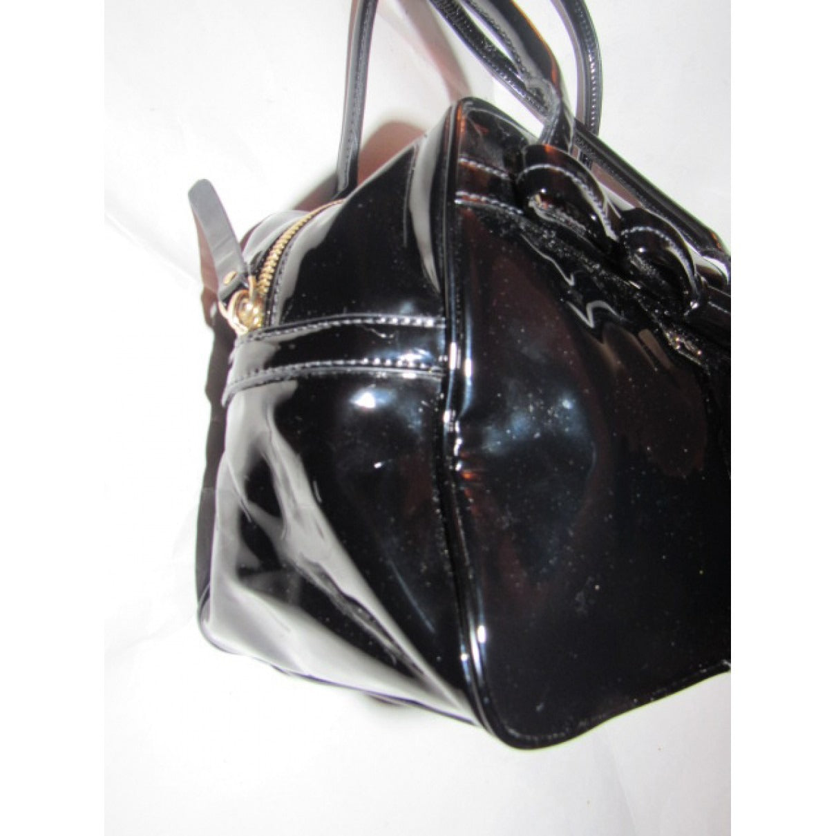 Kate Spade, unique, black patent leather, satchel style, boxy purse