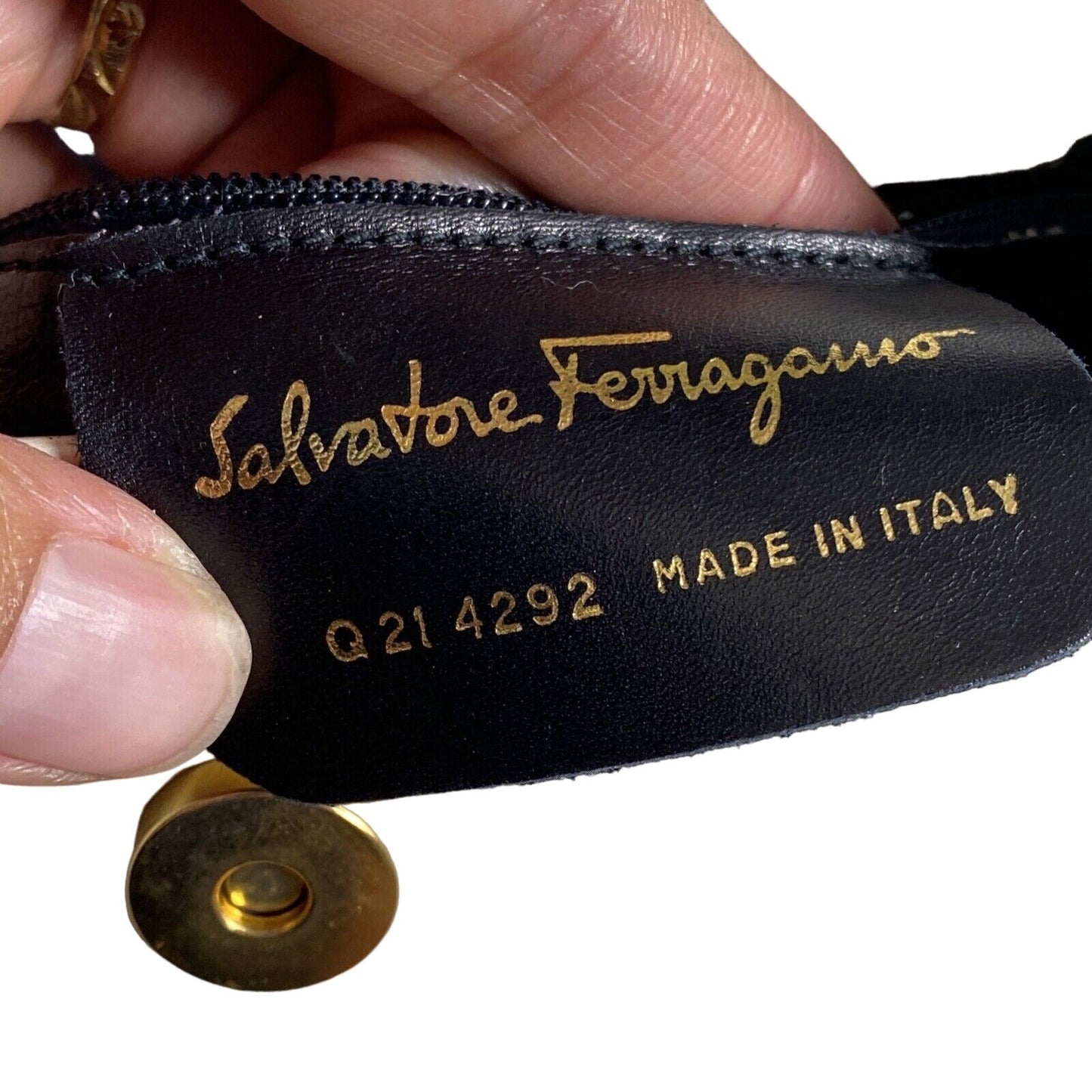 Ferragamo pearly/metallic leather purse w Gancini accent