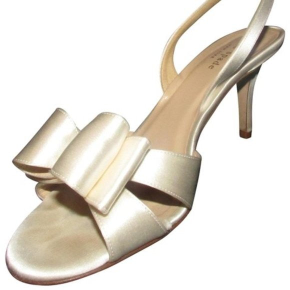 Kate Spade White Satin Slingbacks w Bow