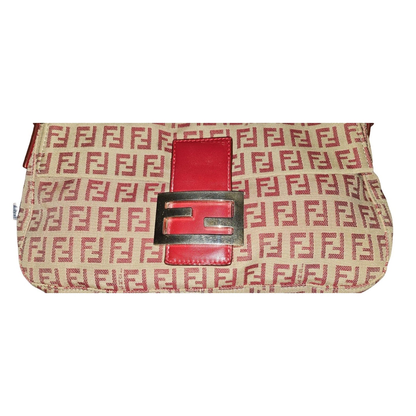 Fend red Zucchino print baguette bag w chrome FF clasp