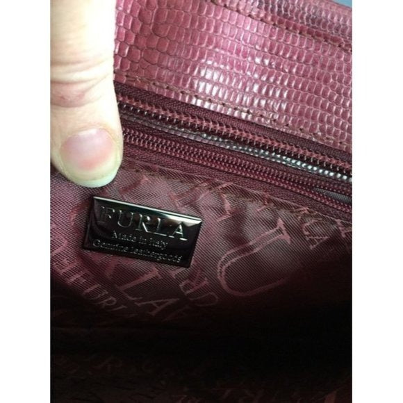 FURLA Vintage Maroon Dark Red Lizard Shoulder Bag