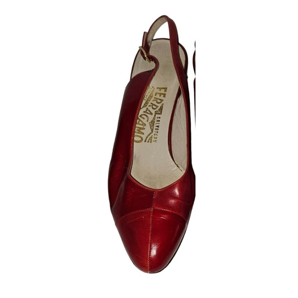 Ferragamo red two-tone leather slingback 7.5B