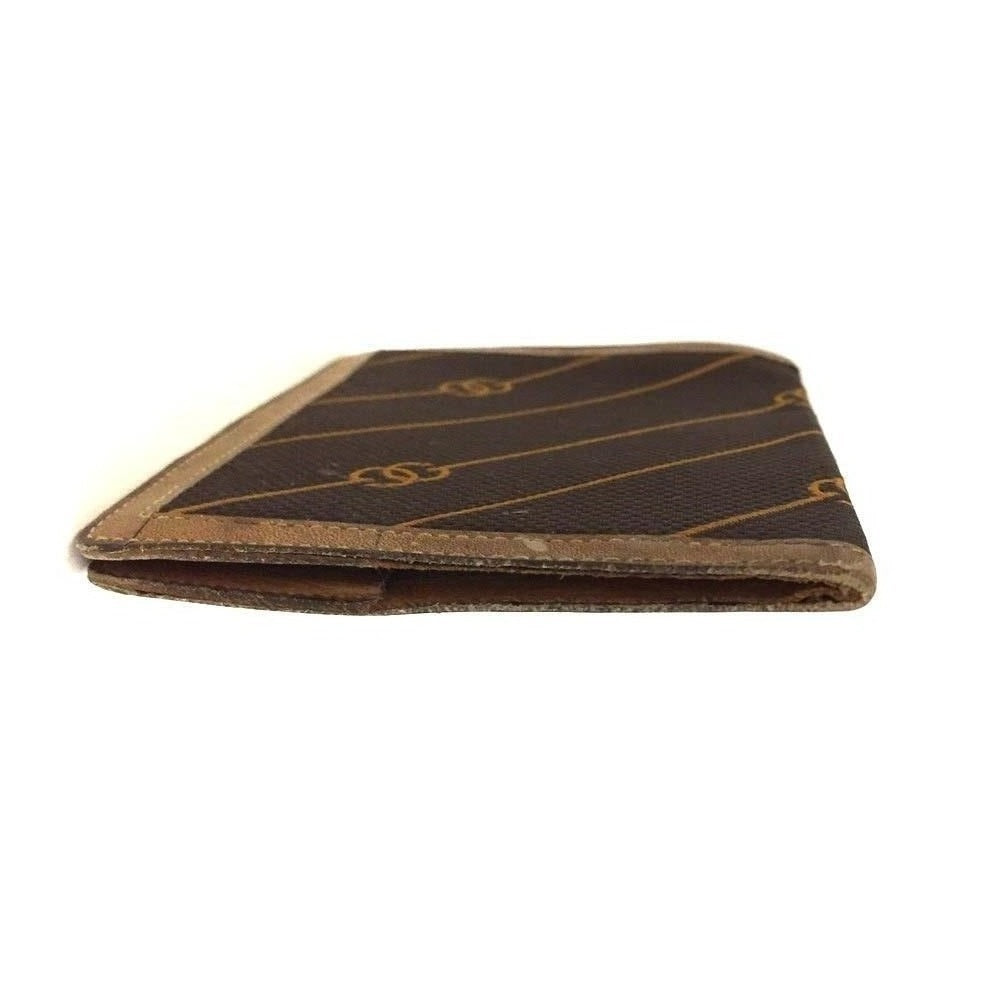 Early Gucci brown canvas with an orange diagonal GG logo print and camel leather bi-fold wallet