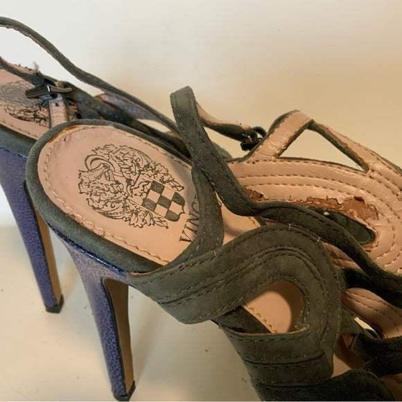 Vince Camuto Gray & Yellow Suede Strappy Sandals
