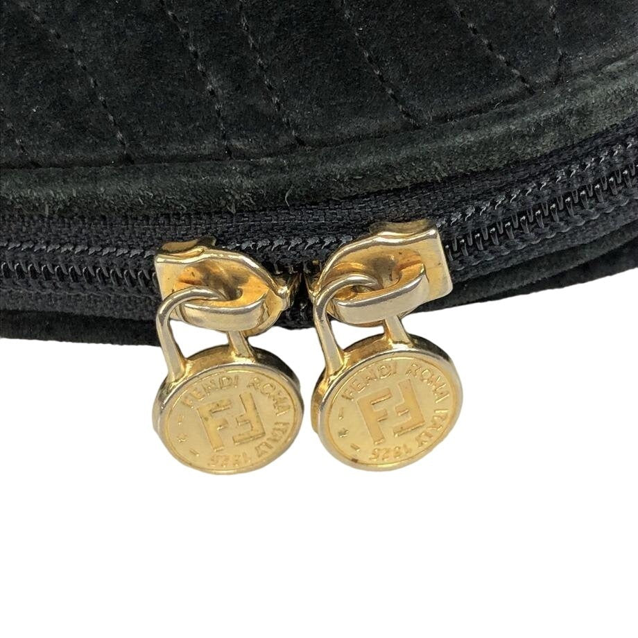 Fendi, black quilted suede with a 'pasta' or 'noodle' design, two way, sling style- clutch or cross body bag with gold 'pasta' accent beads