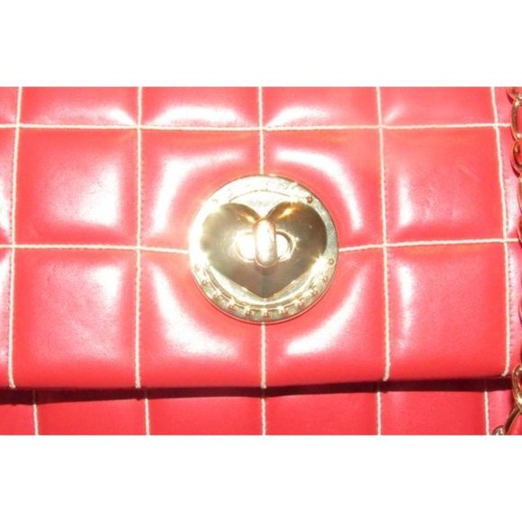 Moschino Red Quilted Leather Shoulder Bag w Envelope Top & Chain Strap