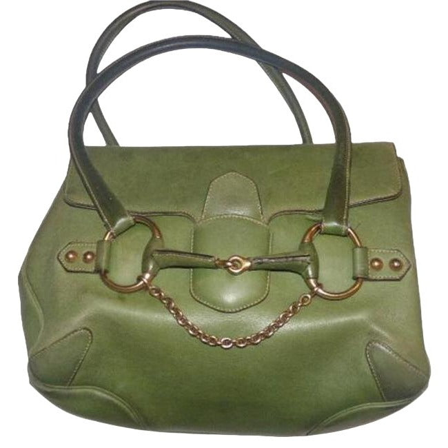Gucci Ivy Green Leather Horse-bit Chain Top Handle Bag