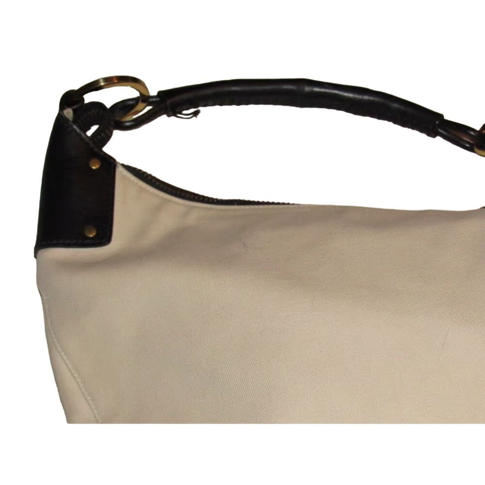 Gucci white & black leather XL hobo w a black braided strap