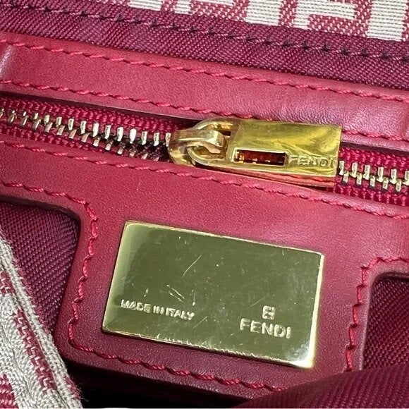 Fend red Zucchino print baguette bag w chrome FF clasp