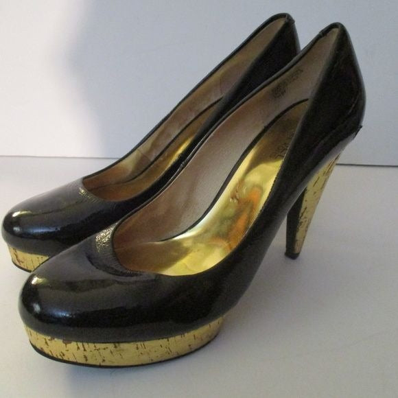 Michael Kors Black Patent Gold Distressed Platform