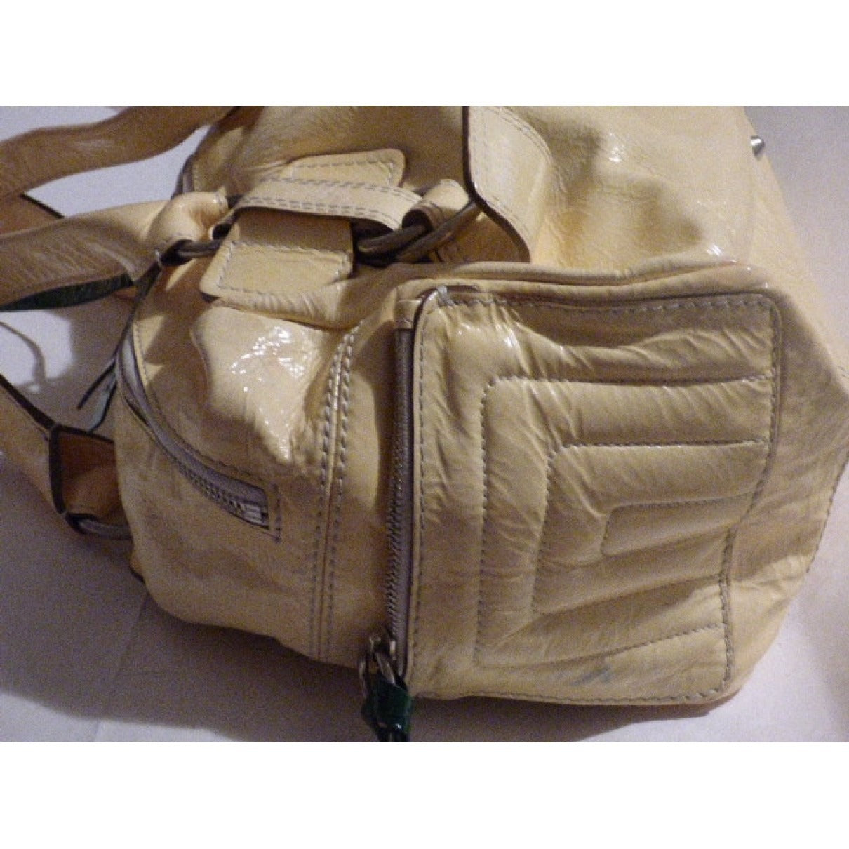 Chloe pale yellow leather XL Bay satchel w green