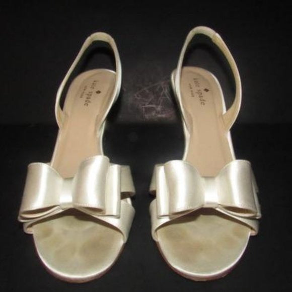 Kate Spade White Satin Slingbacks w Bow