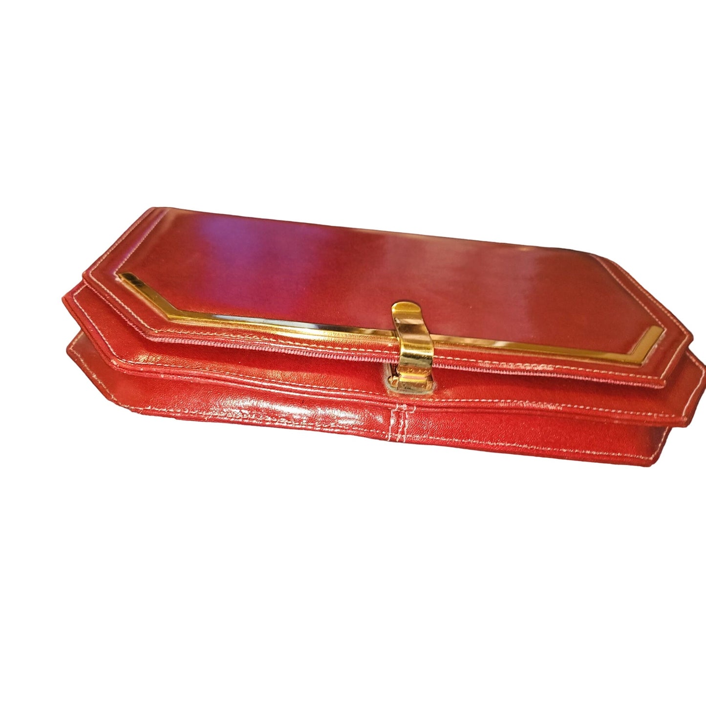 Lewis NOS NWT Red Leather Clutch w Bold Gold Accents