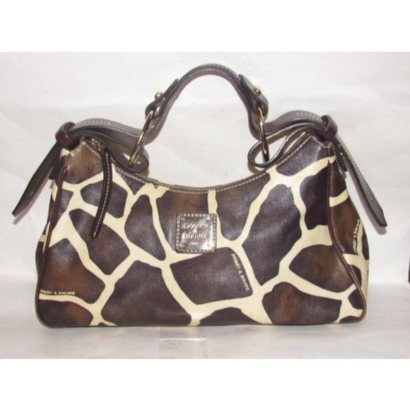 Dooney And Bourke Ivory And Brown Giraffe Print Leather HOBO Purse