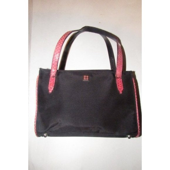 Kate Spade New York, unique, black canvas and pink python embossed leather, petite, satchel style, boxy purse