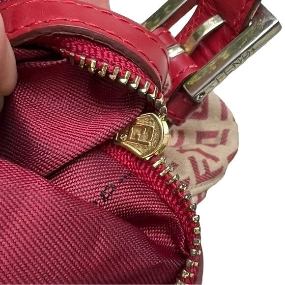Fend red Zucchino print baguette bag w chrome FF clasp