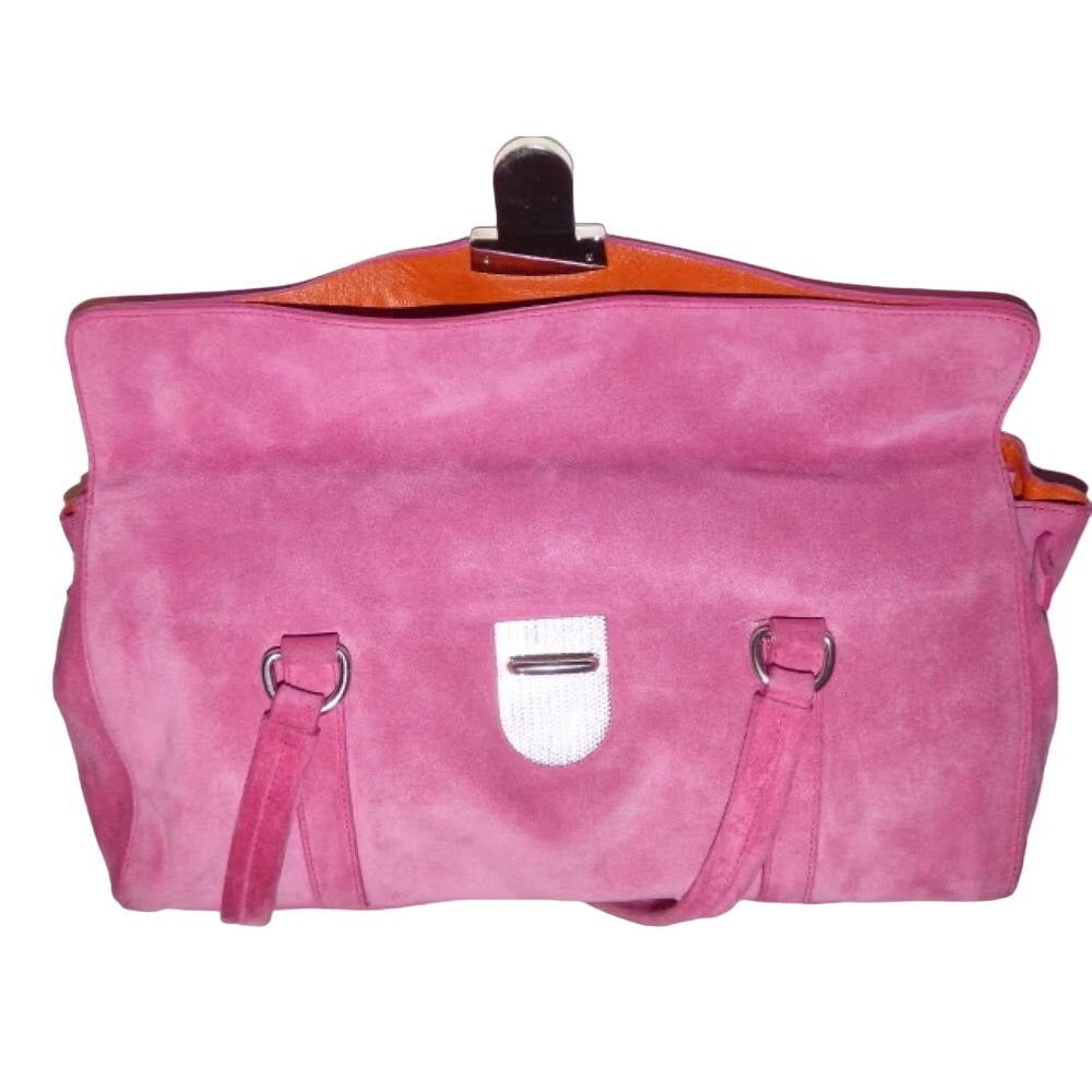 Prada pink suede & orange leather East to West satchel