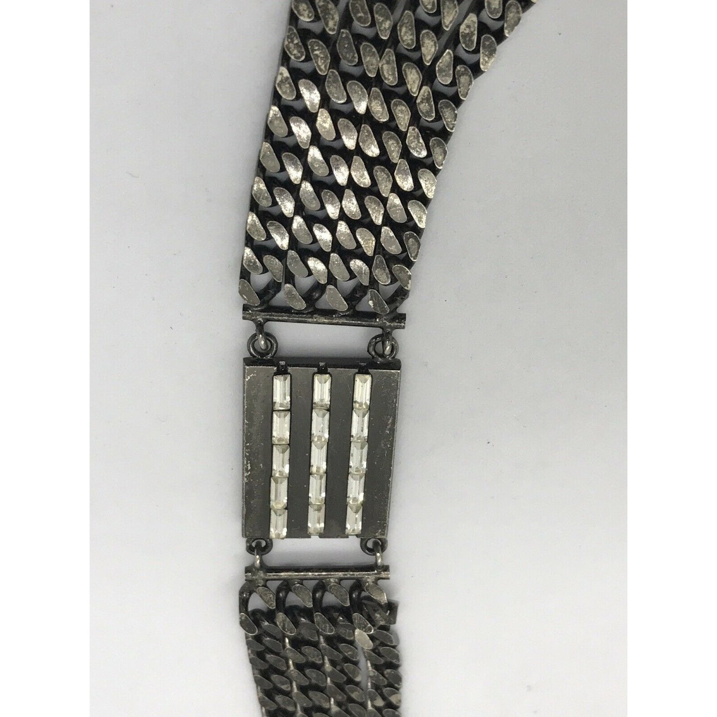 Vintage Gucci sterling silver chain belt with clear rhinestone crystals and a petite GG clasp/buckle