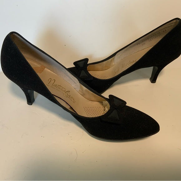 RETRO Naturalizer Black Suede Party Pumps Pointed Toe