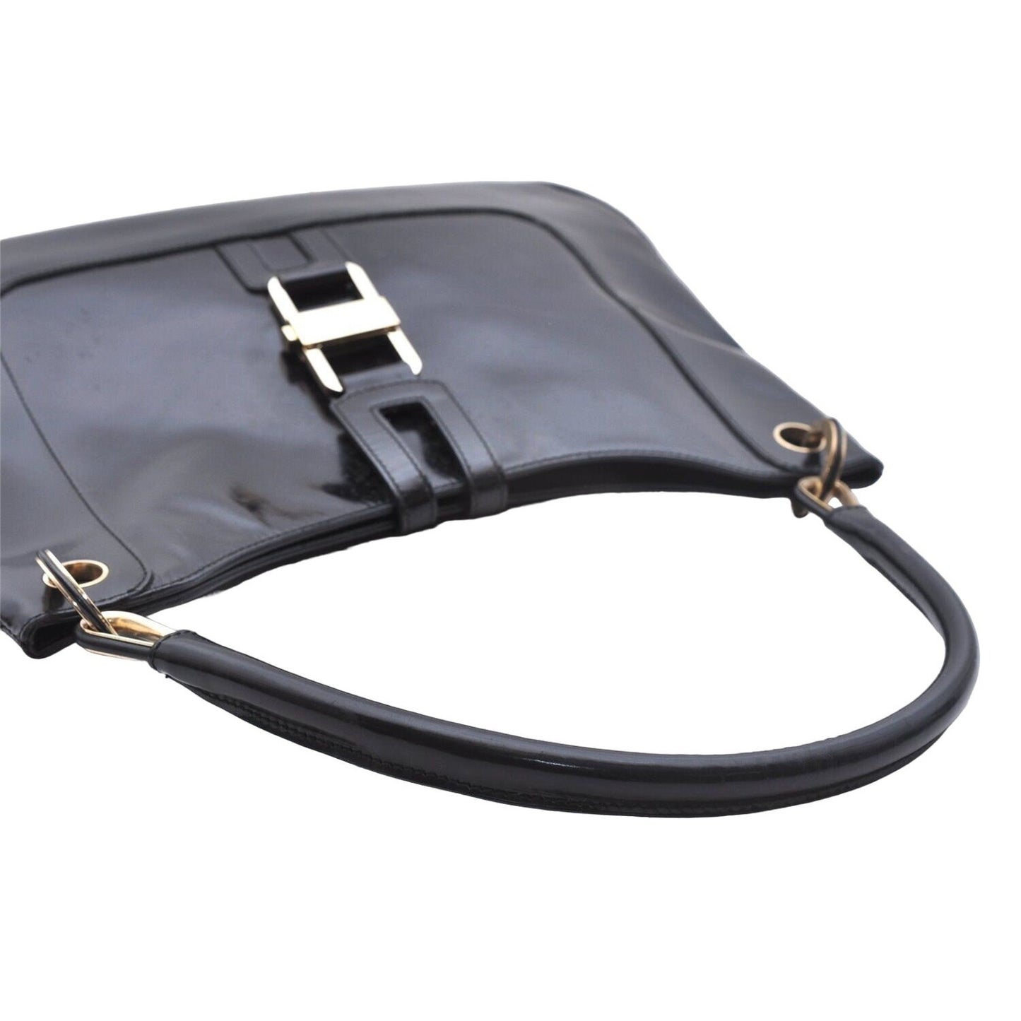 Vintage Tom Ford era black leather Jackie hobo with chrome accents