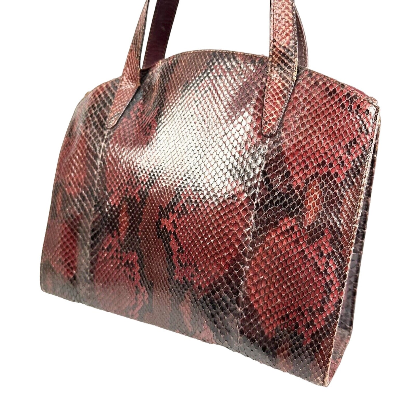 Gucci domed top red grey & burgundy python leather satchel