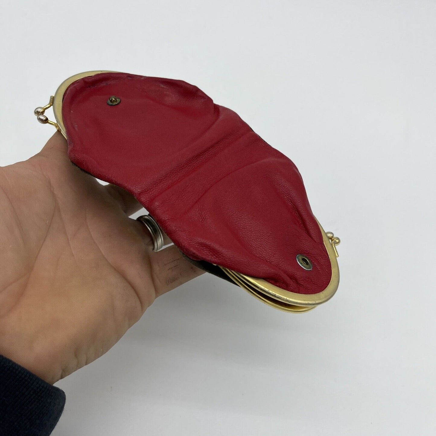 Vintage double sided, red leather & brown suede kiss close change purse