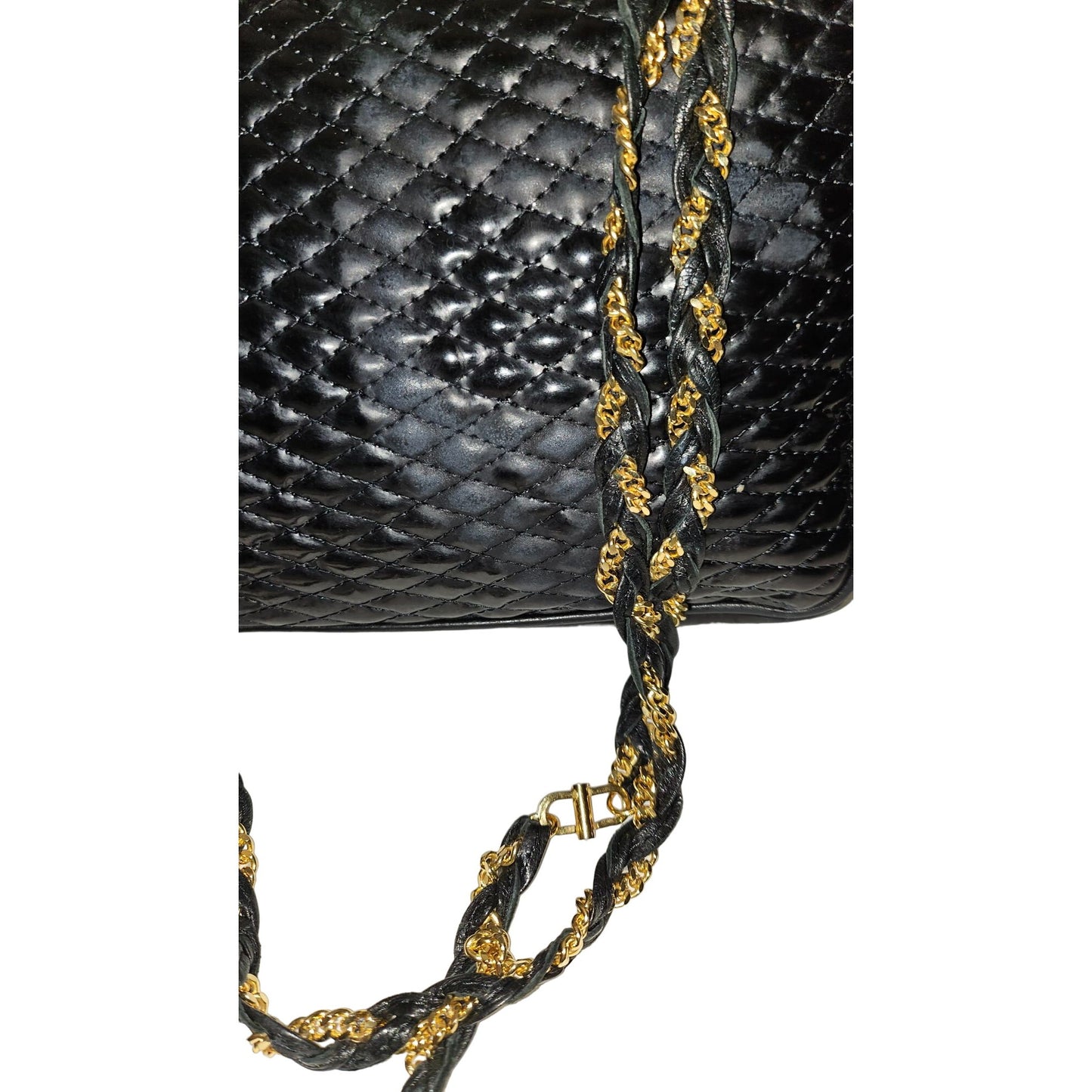 Bally black quilted leather large shoulder bag w chain strap