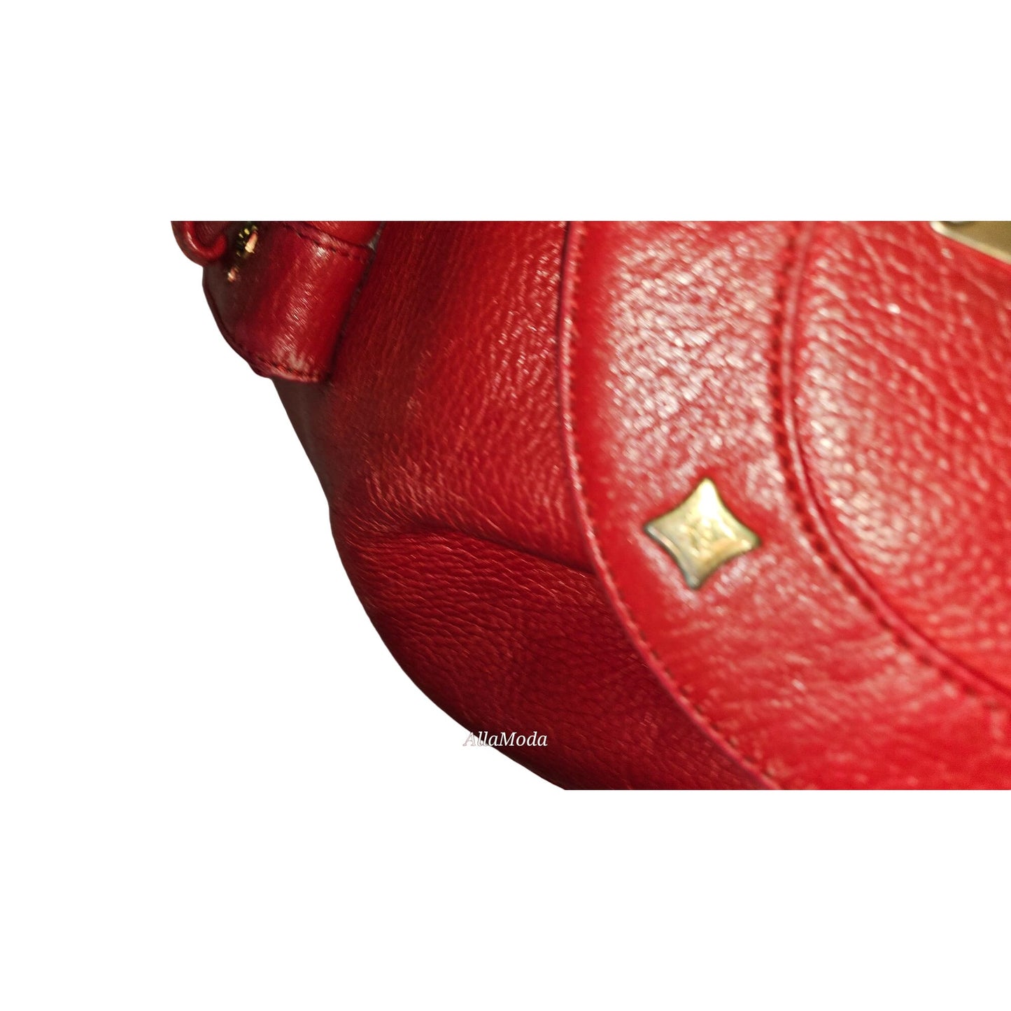 MCM vintage red leather backpack with gold hardware