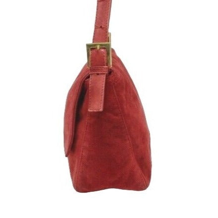 Fendi red suede Mamma Forever baguette w sparkly enamel clasp