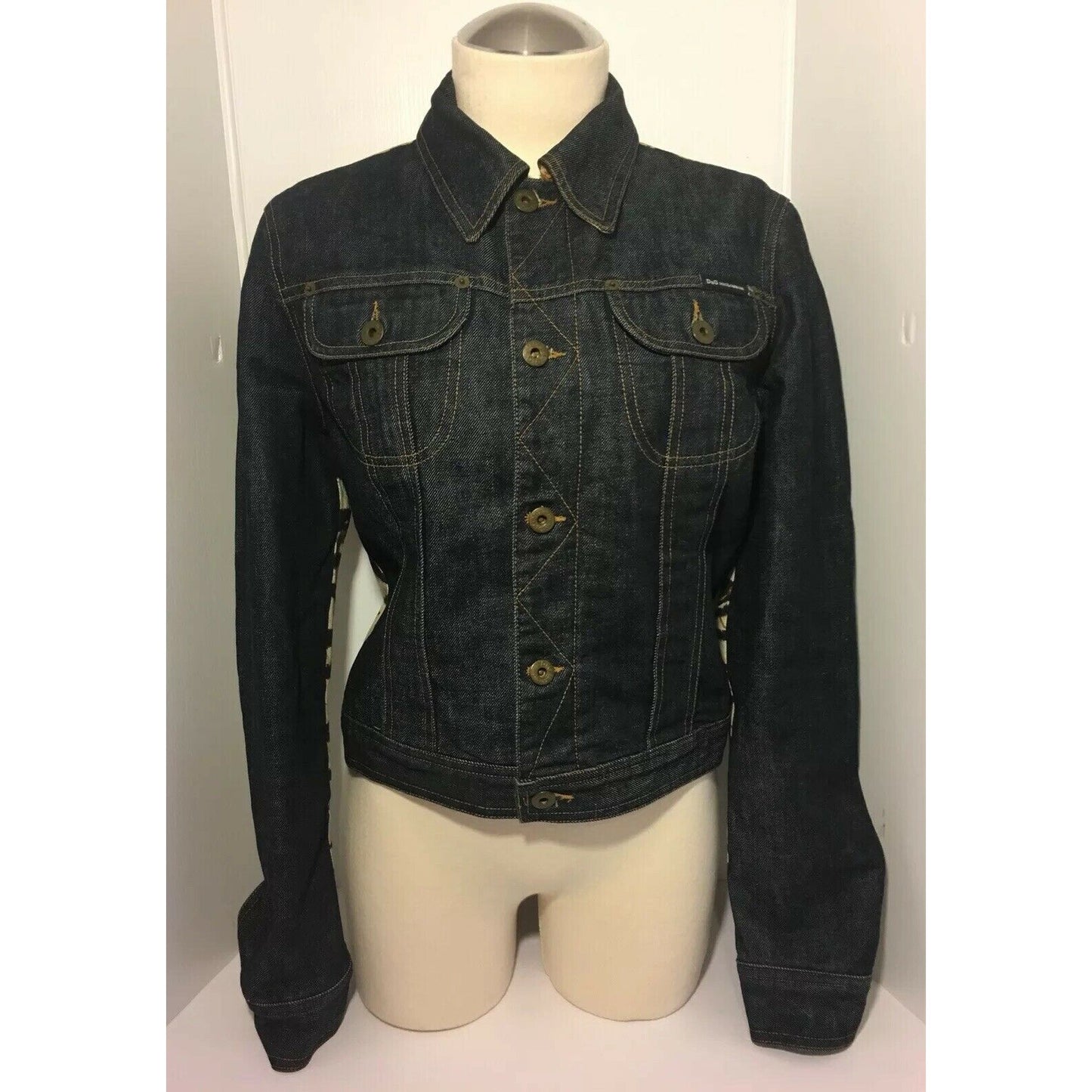 Dolce & Gabbana dark rinse denim & leopard print JEANS