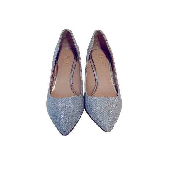 Badgley Mischka Silver Glitter Studded Party Pumps
