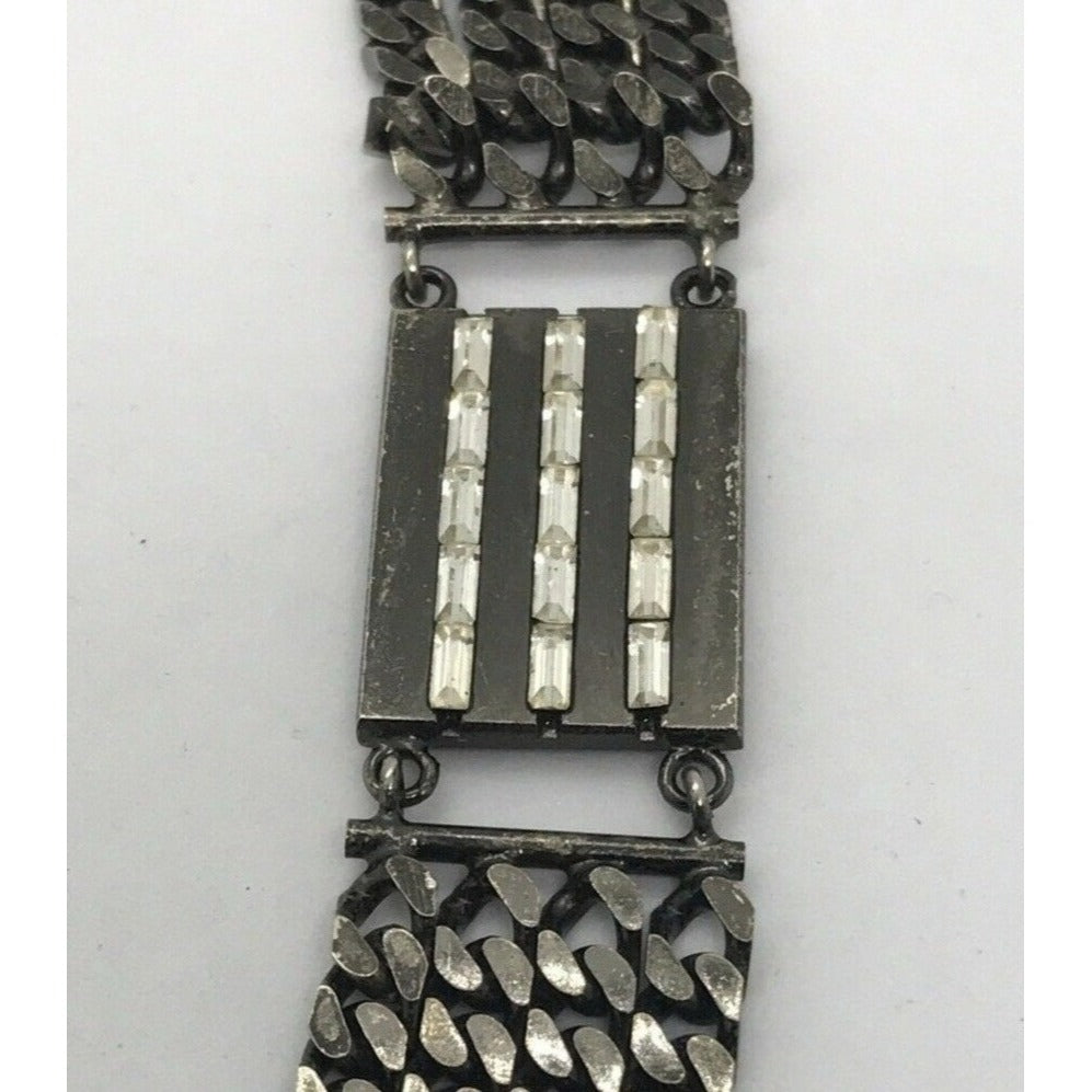 Vintage Gucci sterling silver chain belt with clear rhinestone crystals and a petite GG clasp/buckle