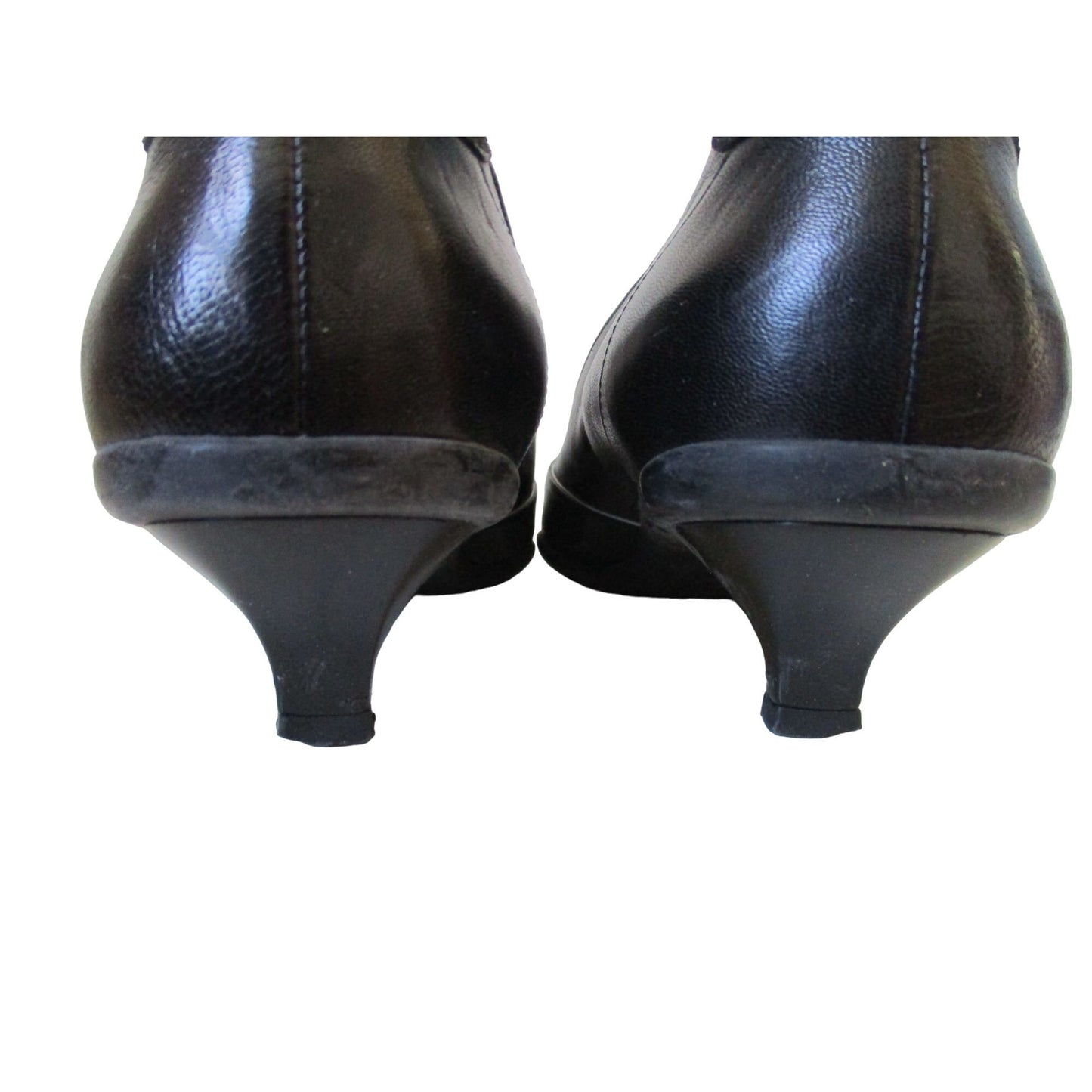 Prada Sport black leather 37.5 kitten heels with suede accents and white bows and white tonal stitching