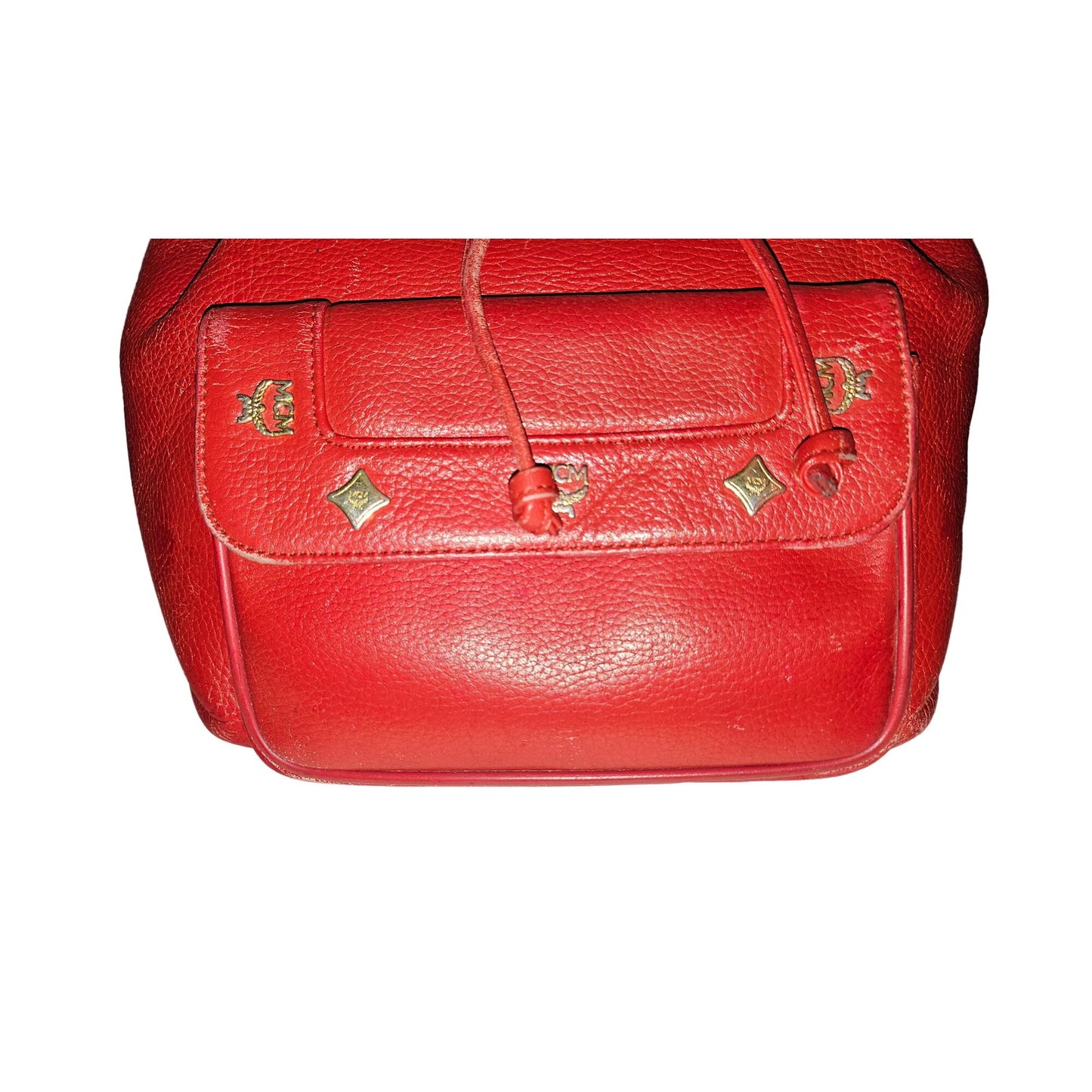 MCM vintage red leather backpack with gold hardware