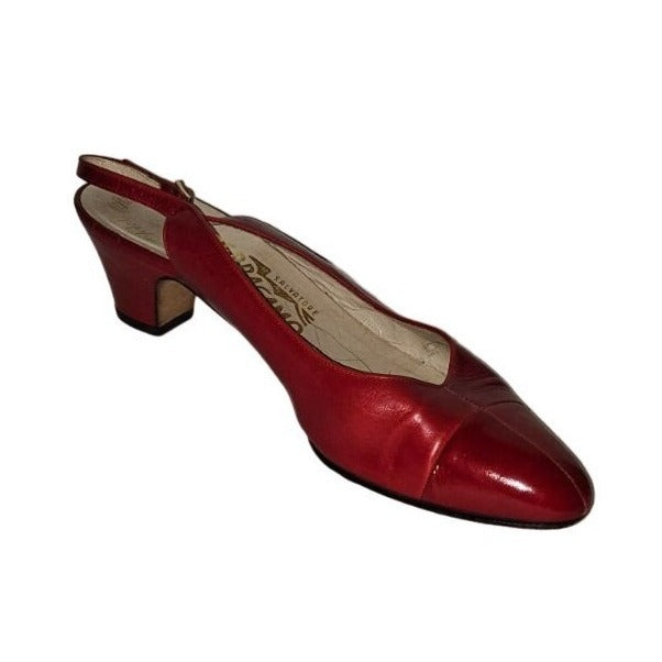 Ferragamo red two-tone leather slingback 7.5B