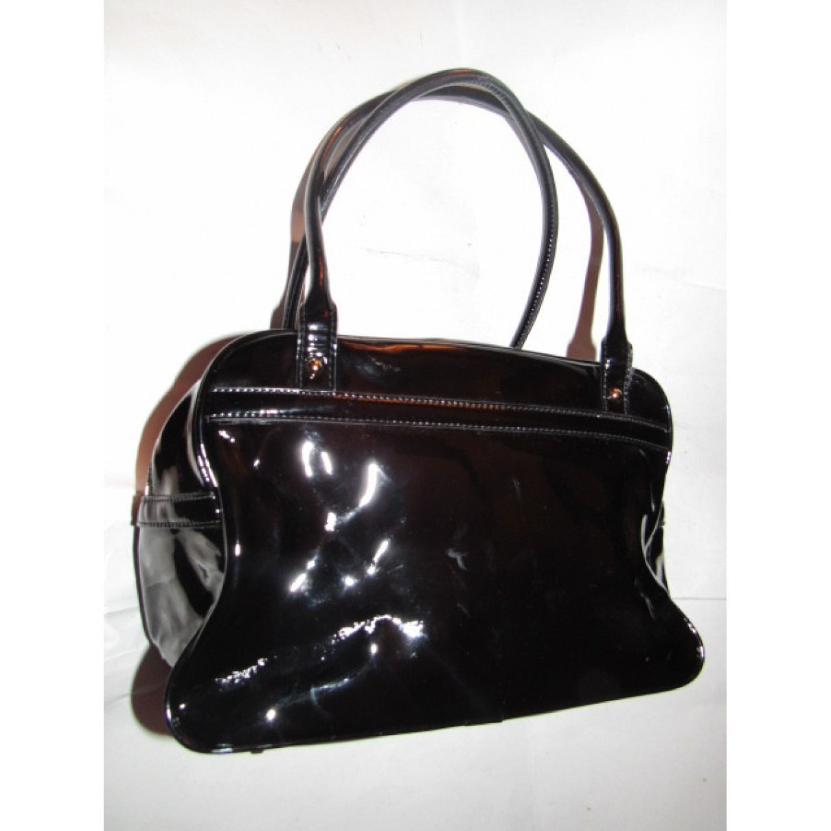 Kate Spade, unique, black patent leather, satchel style, boxy purse