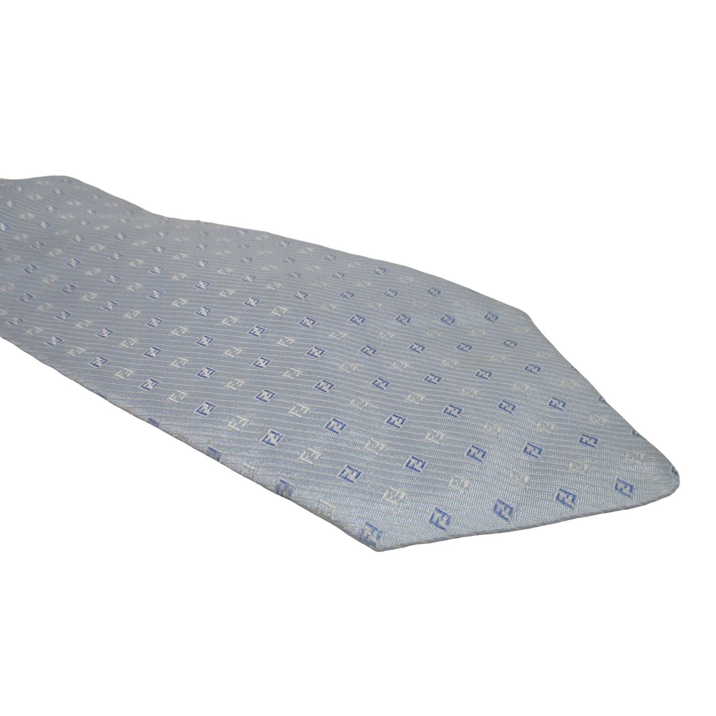 Vintage Fendi tie/scarf made of 100% light blue silk with a logo print in shades of blue