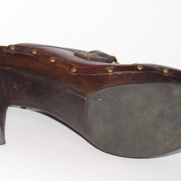 Michael Kors Brown Leather Gold Rivets Mule Slides