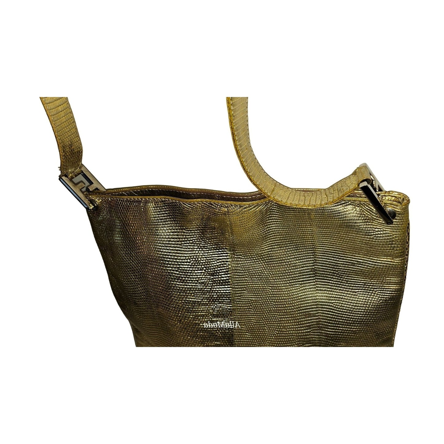 Fendi gold reptile tote with chrome FF accents