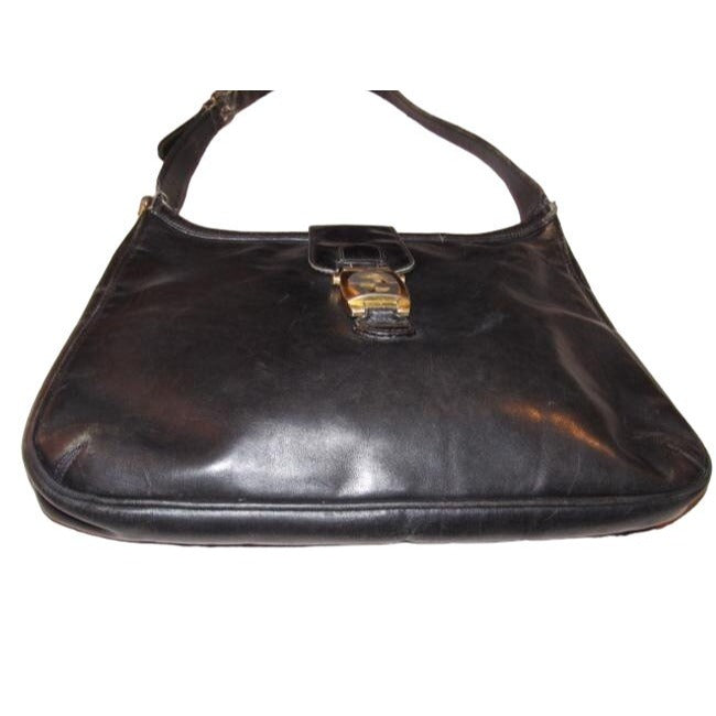 1950s Gucci Vintage Bluish Black Leather Jackie Hobo Bag