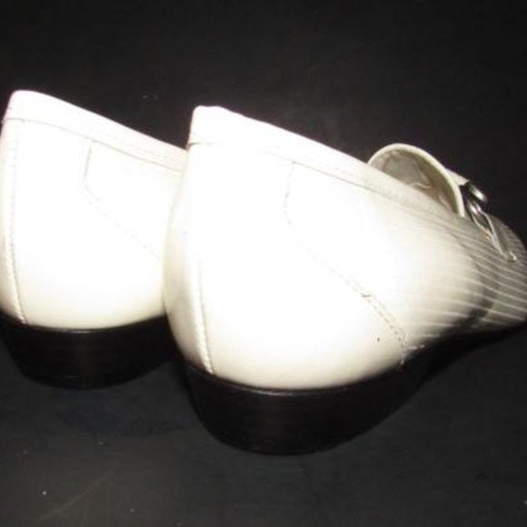 Naturalizer White Patent Loafers with a Bamboo Horse-bit Accent